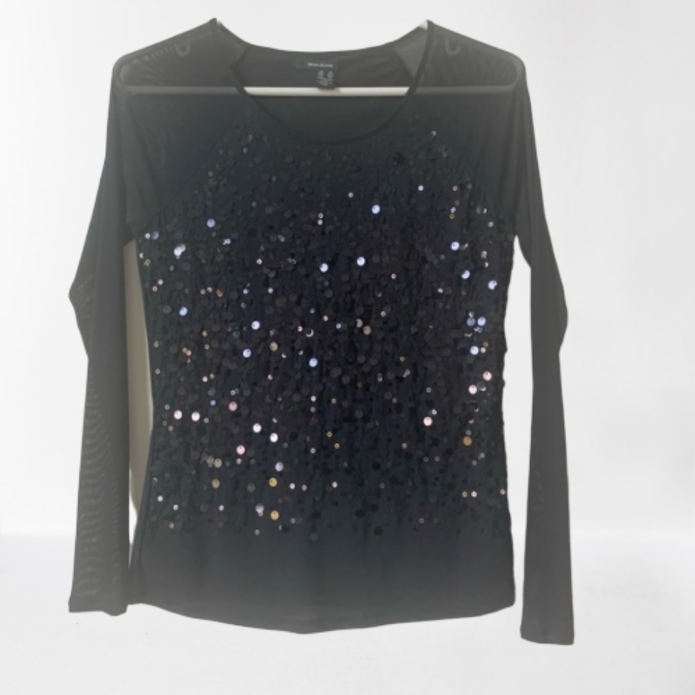 Black Sequin Mesh Top